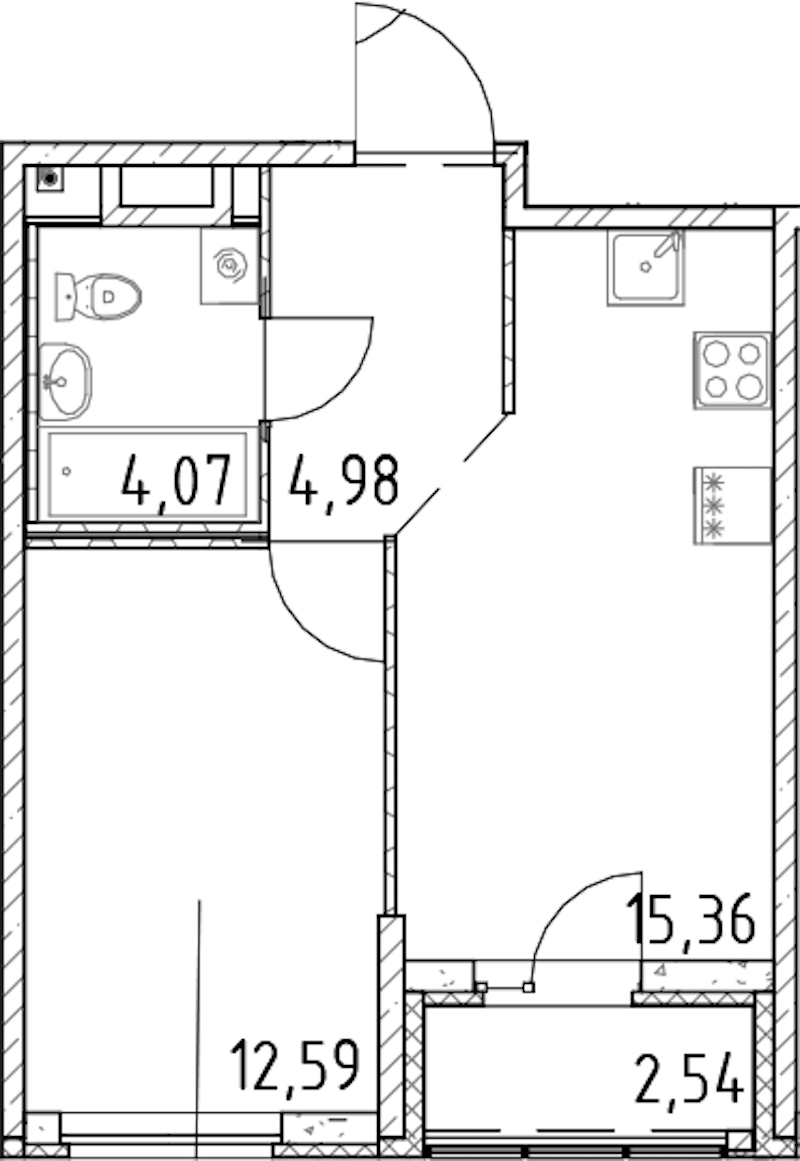 1-комнатная квартира 37 м², 21/23 эт., ЖК «Город Первых»